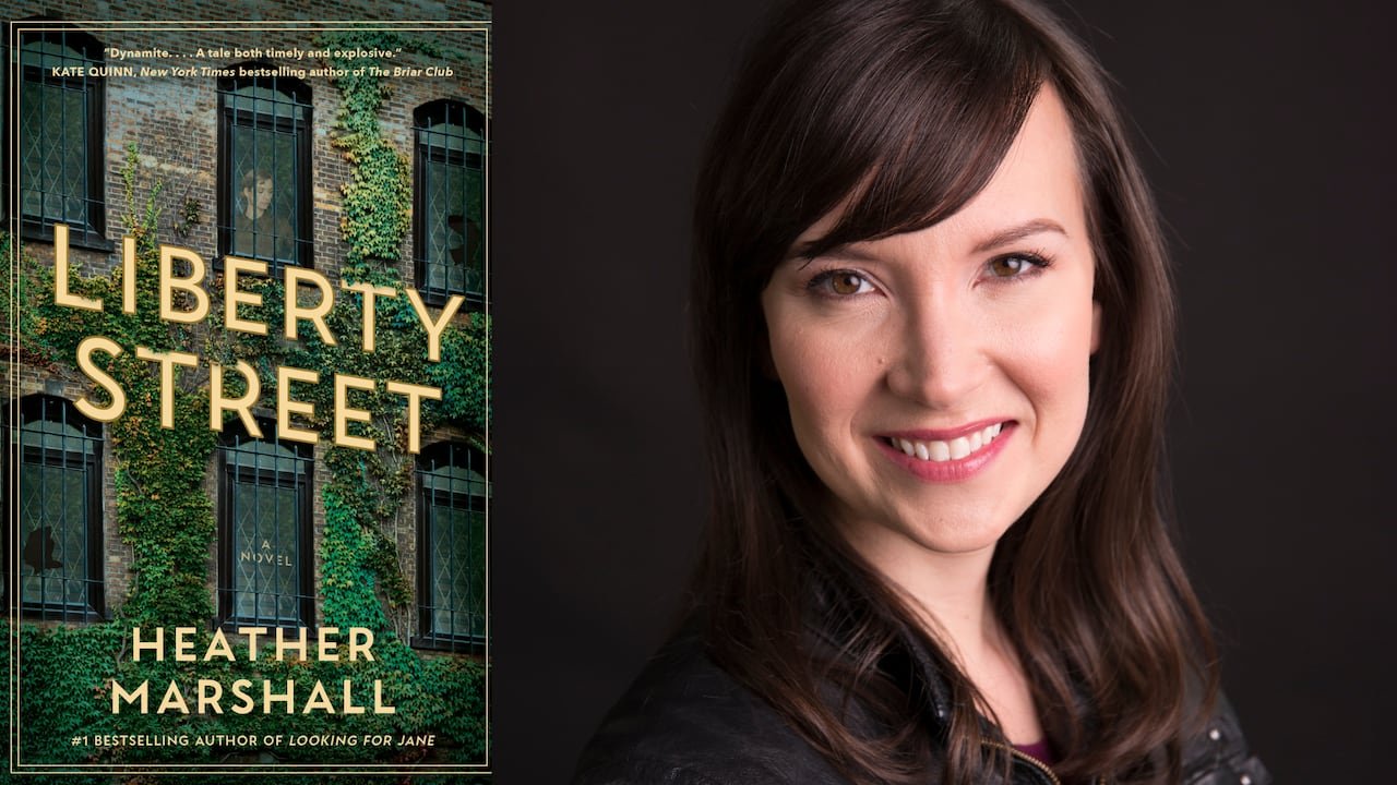 default-508 A book cover featuring a woman in a vine-covered building and a smiling woman with brown hair.