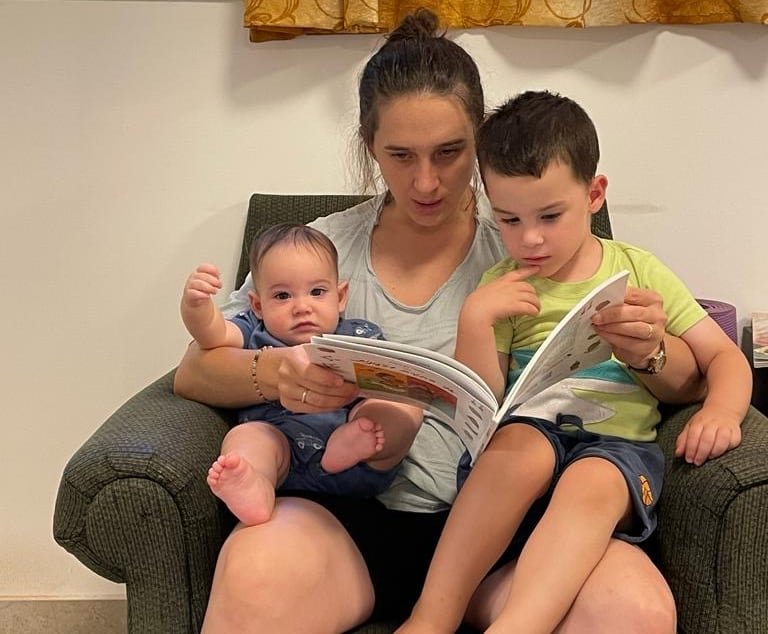 Vital-Kaploun is seen here with her sons Eshel (left) and Negev (right).