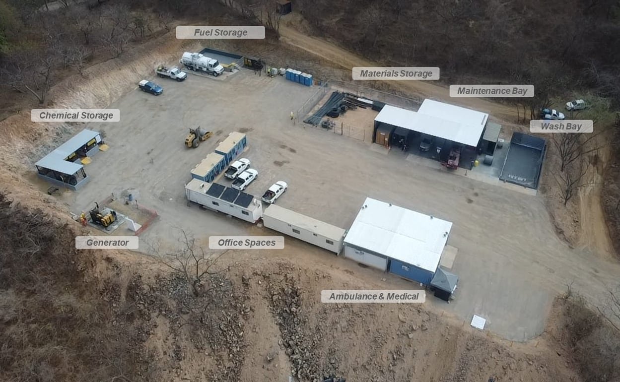 Aerial view of a complex with structures.