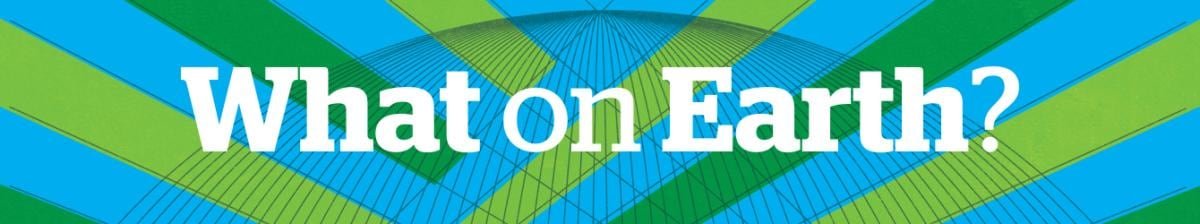 What on Earth logo with white text and blue and green background